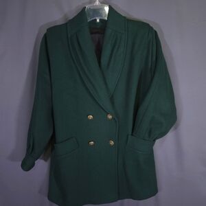 Vintage Elegance Couture Wool Coat Green Size Large Made In The USA Heavy